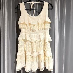 Tiered lace and satin sleeveless dress in cream. New w/ Tag.
